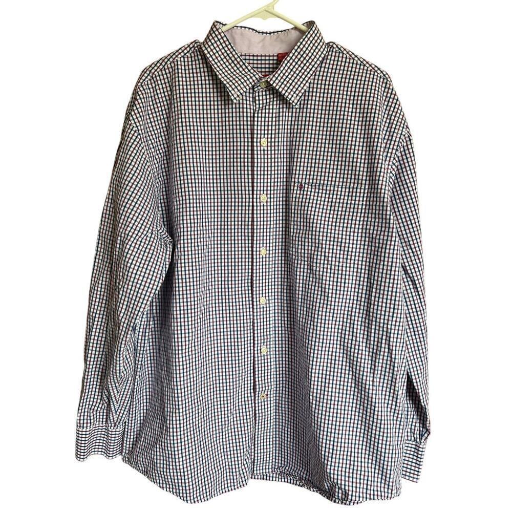 IZOD long sleeve blue, berry and white check button down shirt, men's XL